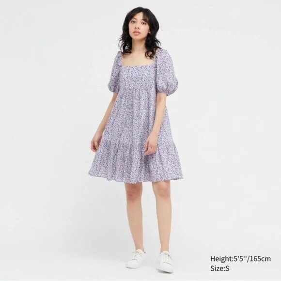 Uniqlo Square Neck Floral Mini Dress, Size S, Excellent Preowned Condition - Picture 1 of 7